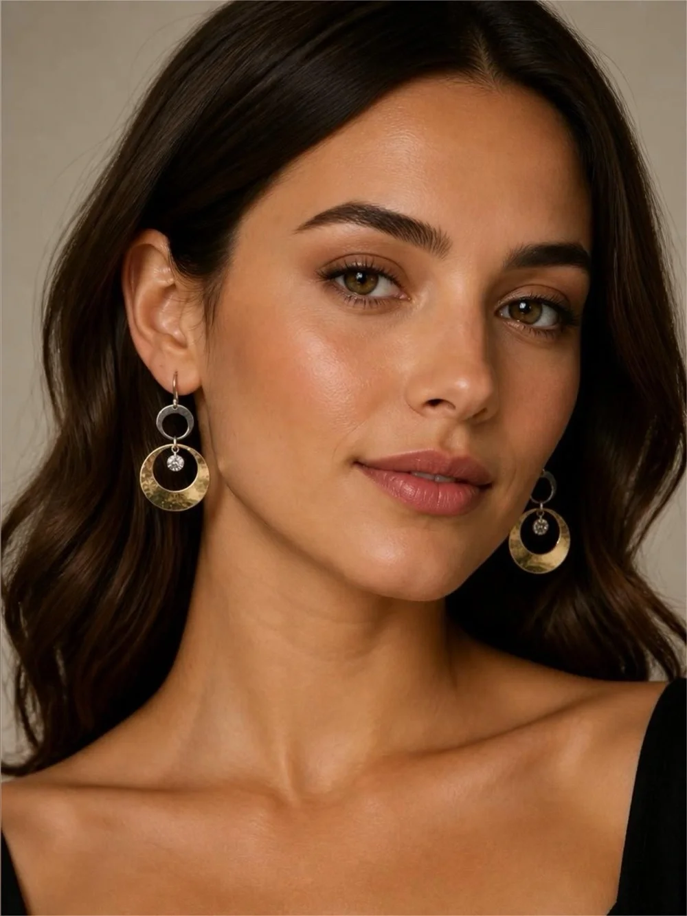 Fashion Jewelry Dangle Earrings with Gold and Silver Circles and Rhinestones